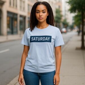 5/$25 - H&M Light Blue “SATURDAY” tee